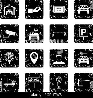 Parking set set icons, grunge style Stock Vector