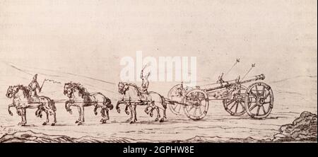 Russian artillery on a campaign. Drawing from 1674. Stock Photo