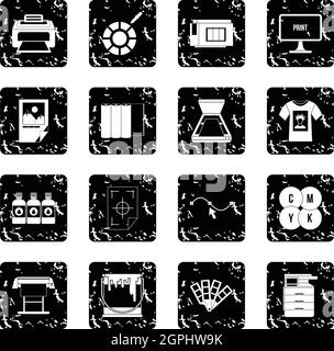 Printing set icons, grunge style Stock Vector