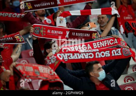 Lisbon, Portugal. 29th Sep, 2021. Benfica's supporters during the UEFA Champions League group E football match between SL Benfica and Barcelona FC at the Luz stadium in Lisbon, Portugal on September 29, 2021. (Credit Image: © Pedro Fiuza/ZUMA Press Wire) Credit: ZUMA Press, Inc./Alamy Live News Stock Photo