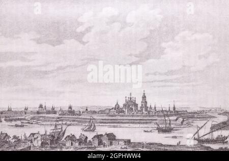 The city of Tver in Russia. An engraving from the 1780s. Stock Photo