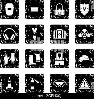 Safety set icons, grunge style Stock Vector
