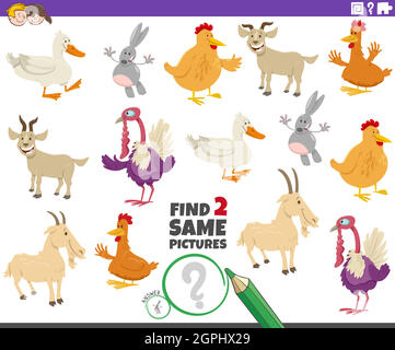 Find two same farm animals. On the farm black and white matching ...