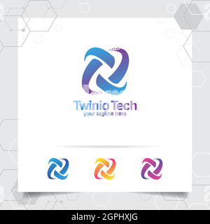 Digital logo letter T design vector with modern colorful pixel for technology, software, studio, app, and business. Stock Vector