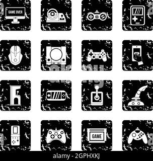 Video game set icons, grunge style Stock Vector