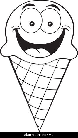 Black and white illustration of a ice cream cone. Stock Vector