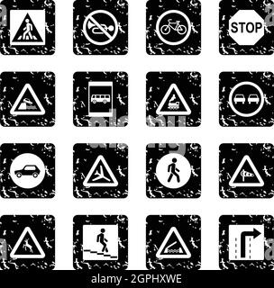 Road Sign Set set icons, grunge style Stock Vector