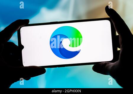 Poland. 23rd Sep, 2021. In this photo illustration, a Microsoft Edge logo seen displayed on a smartphone. (Photo by Mateusz Slodkowski/SOPA Images/Sipa USA) Credit: Sipa USA/Alamy Live News Stock Photo