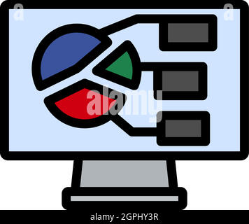 Monitor With Analytics Diagram Icon Stock Vector