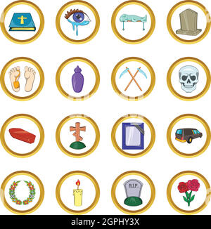 Funeral Icons set, cartoon style Stock Vector