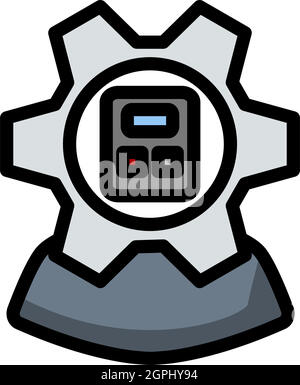 Analyst With Gear Hed And Calculator Inside Icon Stock Vector