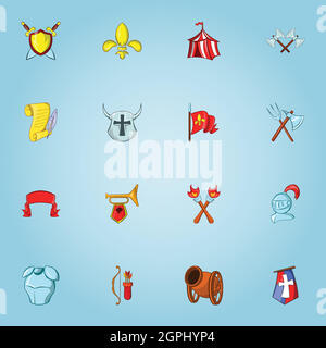 Medieval weapons icons set, cartoon style Stock Vector