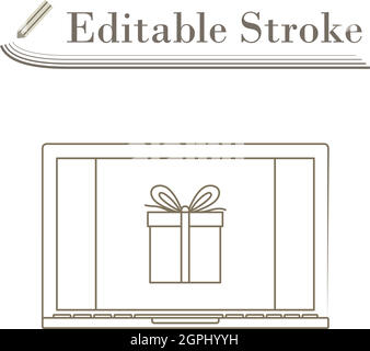 Laptop With Gift Box On Screen Icon Stock Vector