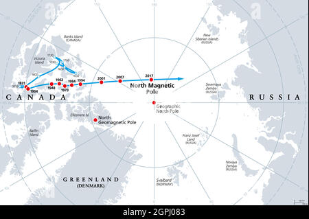 Movement of North Magnetic Pole, magnetic North pole positions ...