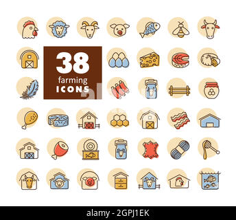 Farm animal icons vector set Stock Vector