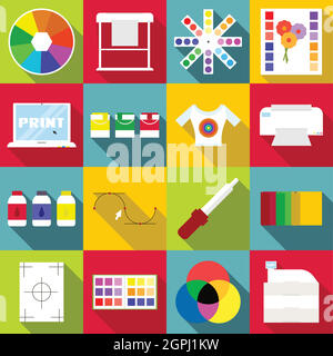 Print items icons set, flat style Stock Vector