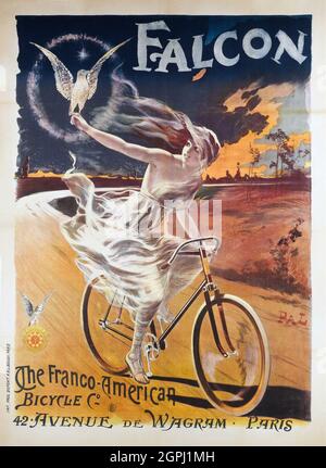 Poster art by Jean de Paleologu (or Paleologue) (1855 – 24 November 1942) Nickname 'PAL'. Falcon (1896) Bicycle advertisement. Stock Photo