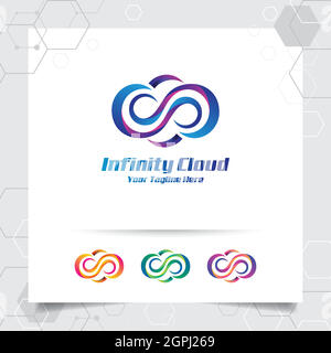Cloud logo vector design with concept of cloud and colorful modern style. Cloud vector logo for app, hosting, server, and cloud storage. Stock Vector
