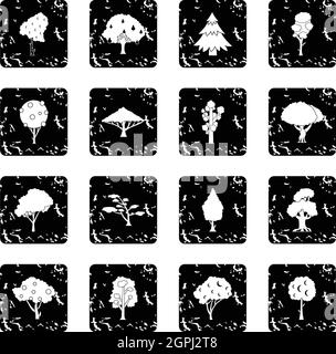 Trees icons set, grunge style Stock Vector