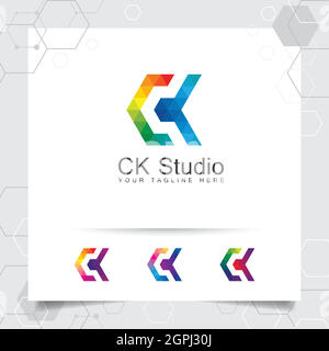 Digital logo letter C design vector with modern colorful pixel for technology, software, studio, app, and business. Stock Vector