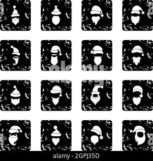 Santa Claus icons set, grunge style Stock Vector