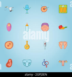 Pregnancy icons set, cartoon style Stock Vector