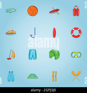 Water sports icons set, cartoon style Stock Vector