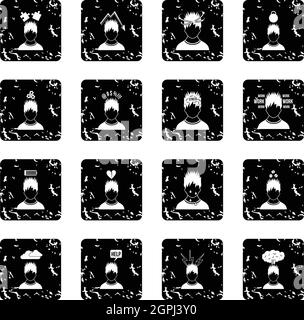Stress set icons, grunge style Stock Vector