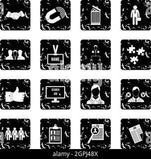 Human resource management set icons, grunge style Stock Vector