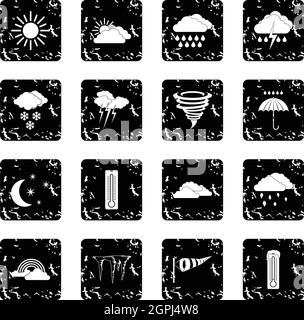 Weather set set icons, grunge style Stock Vector