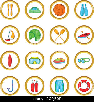 Water Sport Icons set, cartoon style Stock Vector