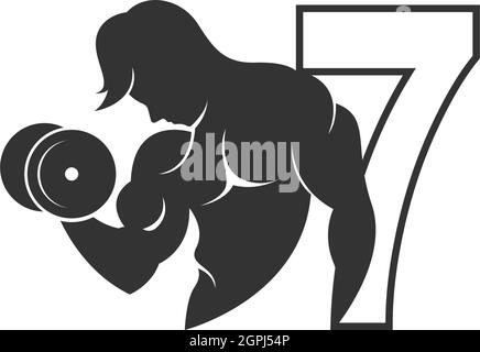 Number 7 logo icon with a person holding barbell design vector Stock Vector