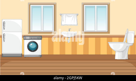 Scene with washing machine and refrigerator in the toilet illustration Stock Vector