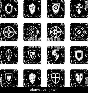 Shields set set icons, grunge style Stock Vector