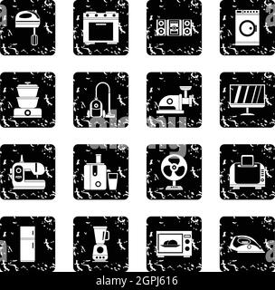 Household appliances set icons, grunge style Stock Vector