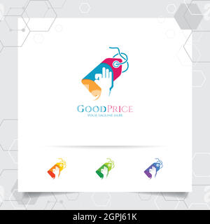 Shopping logo design vector concept of price tag icon and good hand symbol for online shop, marketplace, e-commerce, and online store. Stock Vector