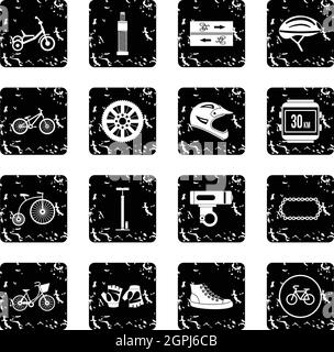 Biking set icons, grunge style Stock Vector