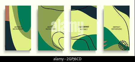Social media stories and post creative art concept for web, graphic design. Geometric doodle minimalist pattern abstract background. Modern poster template vector illustration set. Trendy bright color Stock Vector