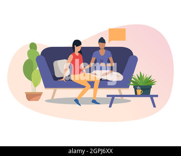 Female friends using smartphone together Stock Vector