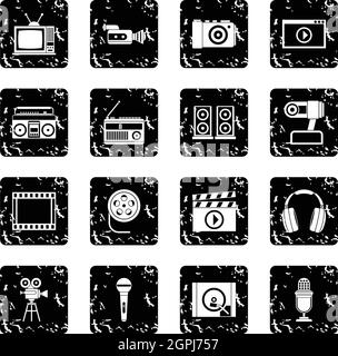 Audio and video set icons, grunge style Stock Vector