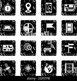 Navigation set icons, grunge style Stock Vector