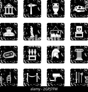 Museum set icons, grunge style Stock Vector