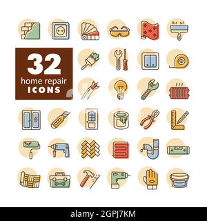 Set of building construction and home repair icons Stock Vector