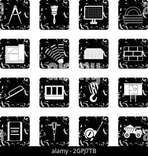 Construction set icons, grunge style Stock Vector