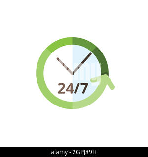 Clock. 24 7 Assistance service. Flat color icon. Commerce vector illustration Stock Vector