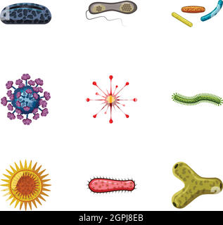 Disease icons set, cartoon style Stock Vector