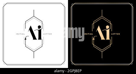 AI or IA initial letter and graphic name, IA or AI Monogram with polygonal frames and border, for Wedding couple logo monogram, with two colors variation designs with isolated black white backgrounds Stock Vector