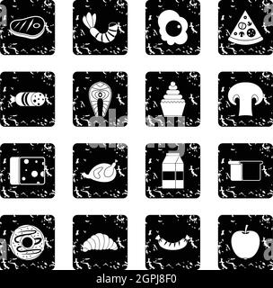 Food set icons, grunge style Stock Vector