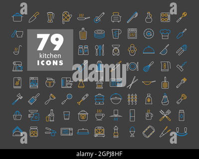 Cooking and kitchen vector icons set Stock Vector