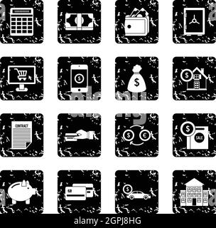 Credit set icons, grunge style Stock Vector
